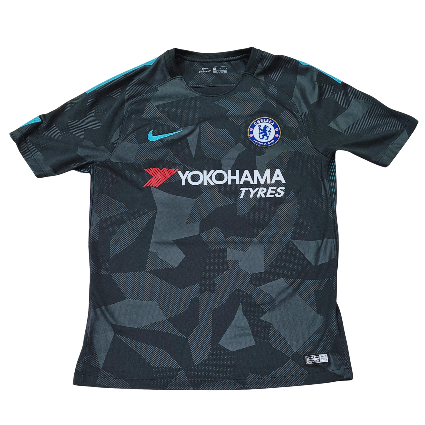 The Chelsea 2017/18 Third Jersey, designed by Nike for the 2017/18 season, showcases a unique blend of black and camouflage patterns.