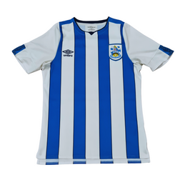 A blue and white Umbro Huddersfield Town 2019/20 Home Jersey with stripes.