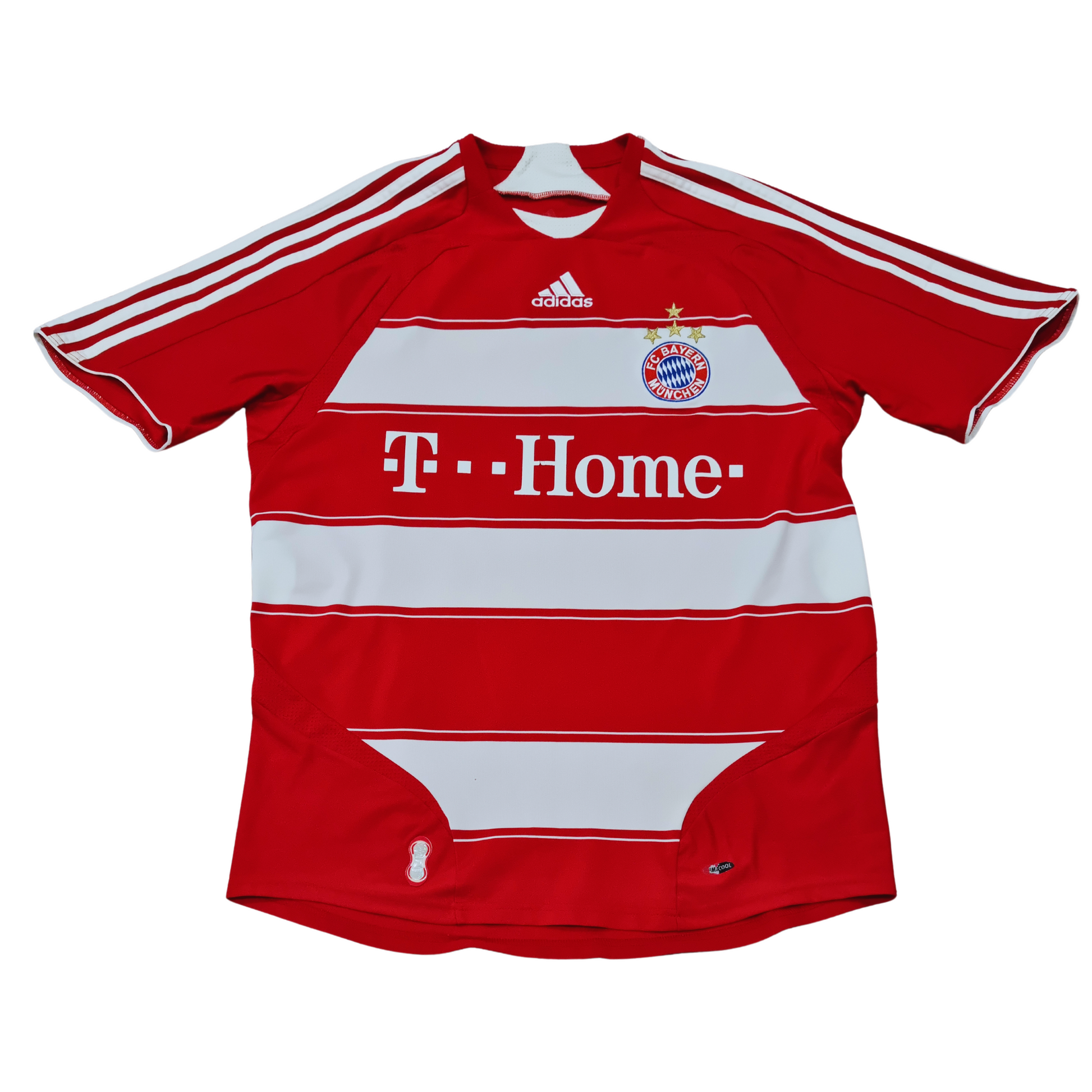 The Bayern Munich 2007/09 Home Jersey, featuring the iconic red and white colors, is an Adidas product.