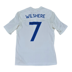 A white Umbro soccer jersey with the number 7 on it, representing England and worn by Jack Wilshere during the 2011 Home matches.