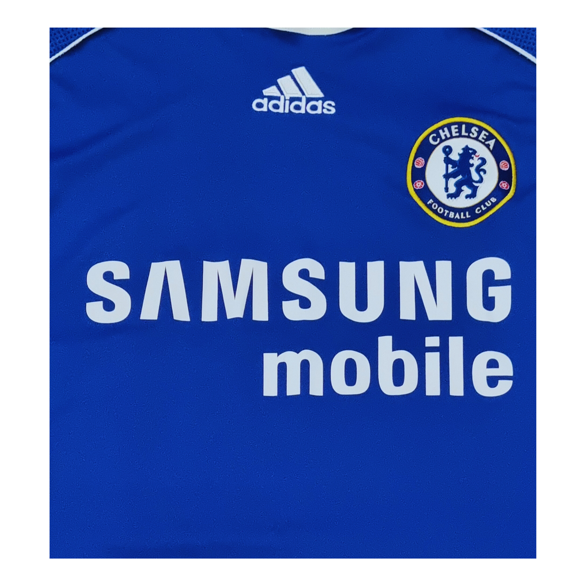 The Chelsea 2007/08 Home Jersey, designed for men, proudly features the iconic Adidas logo.