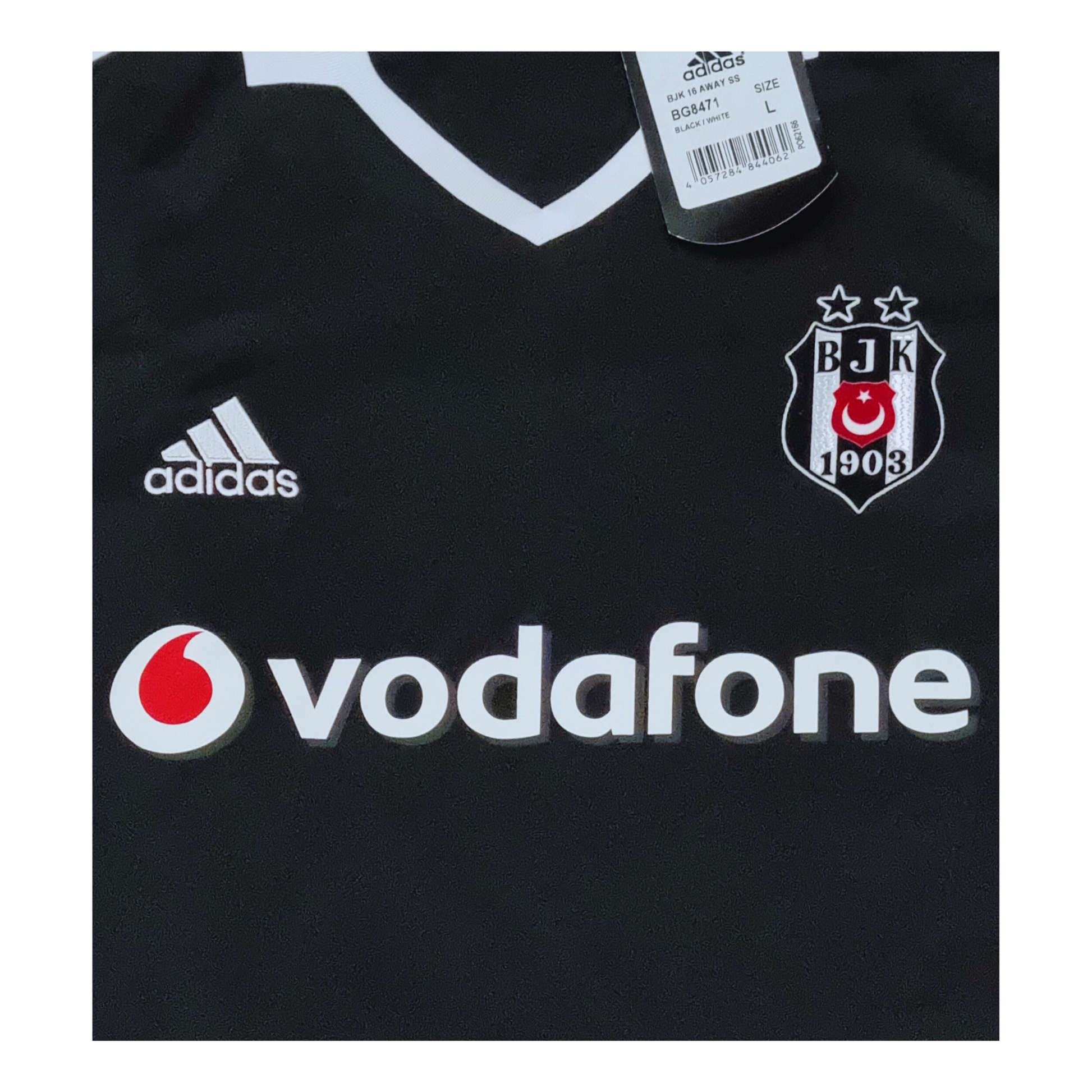 A black Besiktas 2016 Away Jersey with the word Vodafone on it. (Brand: Adidas)