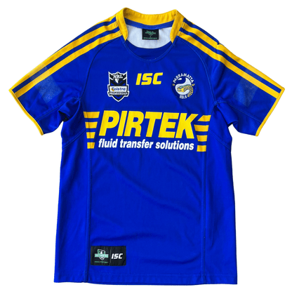 A vintage ISC Parramatta Eels 2011 Home Jersey, featuring the word Pirtek on it.